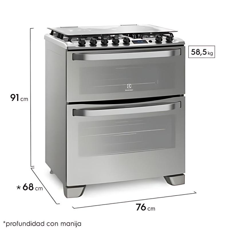 Cocina A Gas Doble Horno Electrolux 76dxr 76.2 Cm 5 Hor Inox Acero Inoxidable