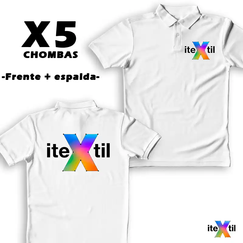✨5 x Chombas - Frente + Espalda - "CON TU LOGO" 👕