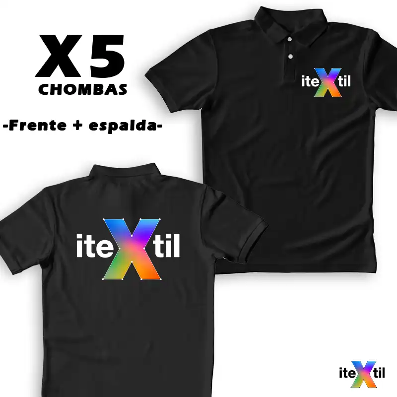 ✨5 x Chombas - Frente + Espalda - "CON TU LOGO" 👕