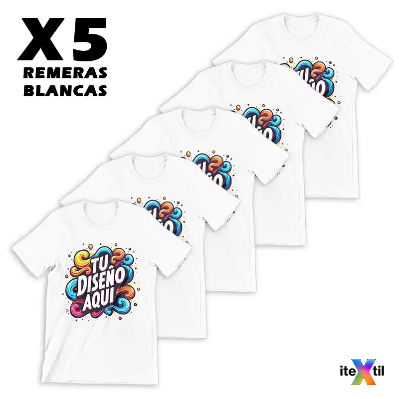 ✨5 x Remeras BLANCAS - "PERSONALIZADAS" 👕