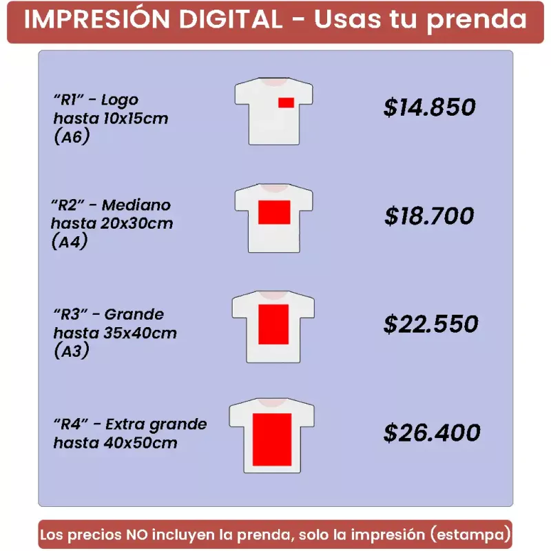 "IMPRESION DIGITAL (DTG/DTF)" - Usas TU PRENDA