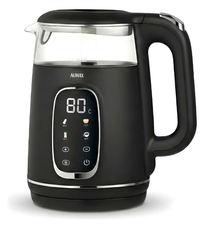 Pava Electrica Aumax Noir 1.7 Lts Digital Vidrio Y Acero Negro