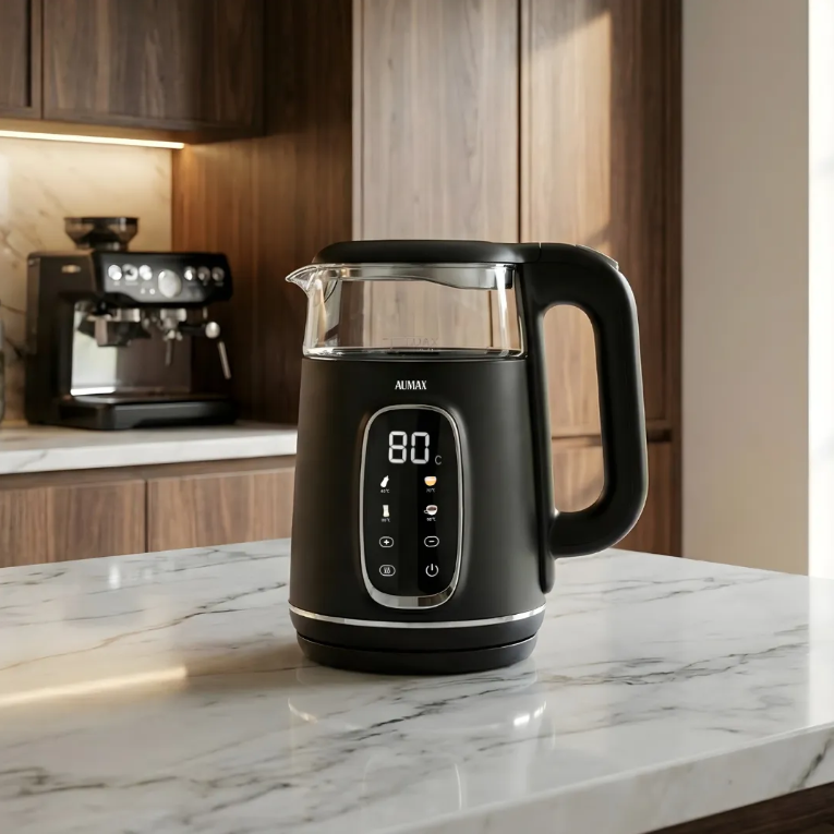 Pava Electrica Aumax Noir 1.7 Lts Digital Vidrio Y Acero Negro