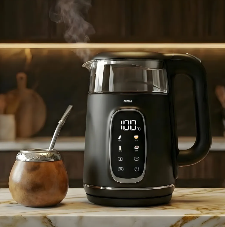 Pava Electrica Aumax Noir 1.7 Lts Digital Vidrio Y Acero Negro