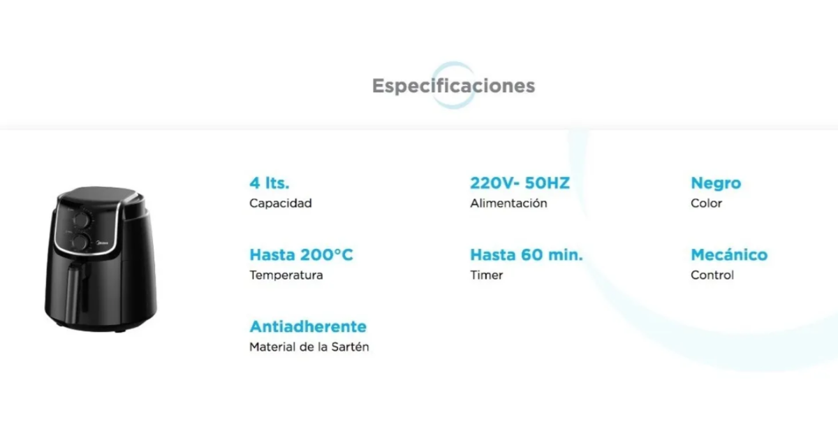Freidora Electrica Midea Af-m140bar1 Sin Aceite 4 Litros Negro