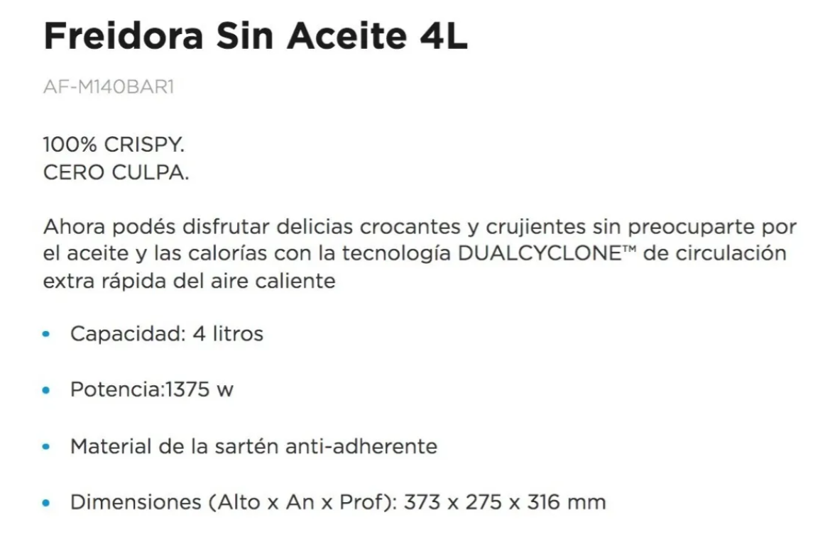 Freidora Electrica Midea Af-m140bar1 Sin Aceite 4 Litros Negro