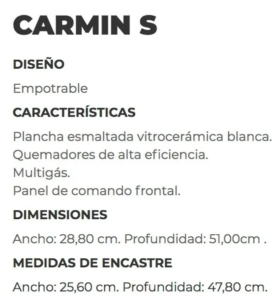 Anafe Gas Embutir Ormay Carmin S Blanco 2 Hornallas Valvula