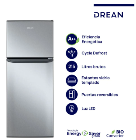 Heladera con Freezer Ciclica Drean 215 litros color inox Rzd215pvarx0