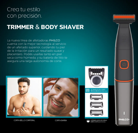 Corta Barba y Afeitadora Philco Cb7045pp Inalámbrico