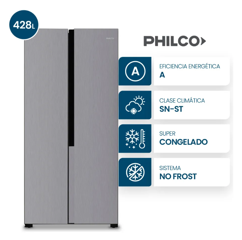 Heladera Philco Phsb450x Side By Side No Frost 428 Lts Inox Acero Inoxidable