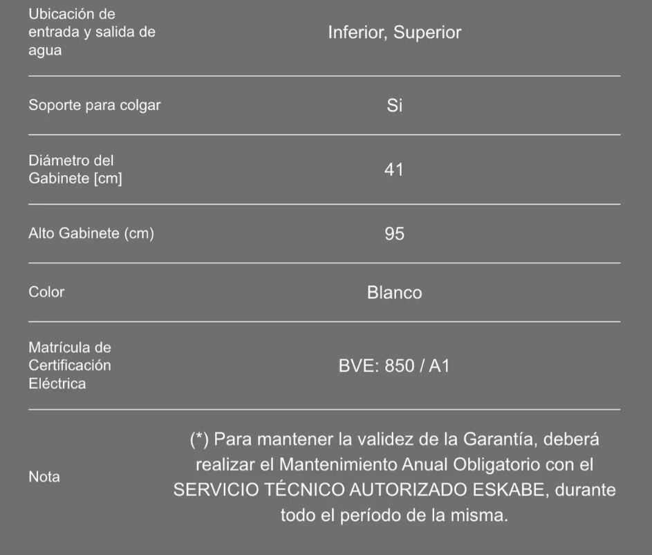 Termotanque Eléctrico Eskabe 95 Litros Con Termostato Color Blanco