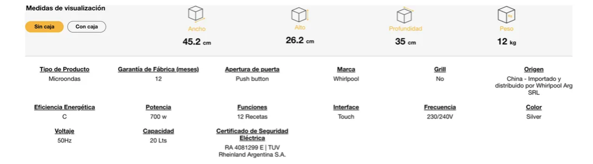 Microondas Whirlpool Wms20bs 20 Litros Plata Vidrio Negro