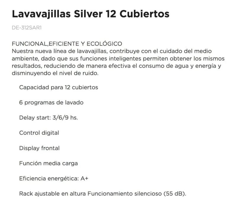 Lavavajillas Midea 12 Cubiertos De-312sar1 Plata A+