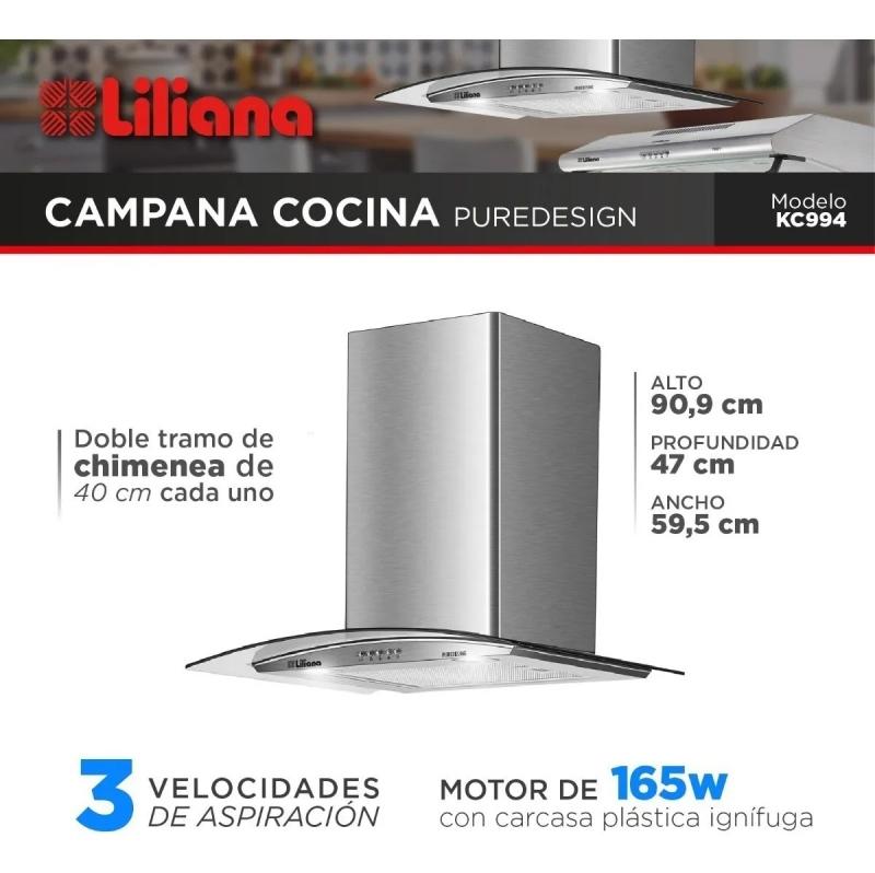 Campana De Cocina Liliana Kc994 Acero Luces Led