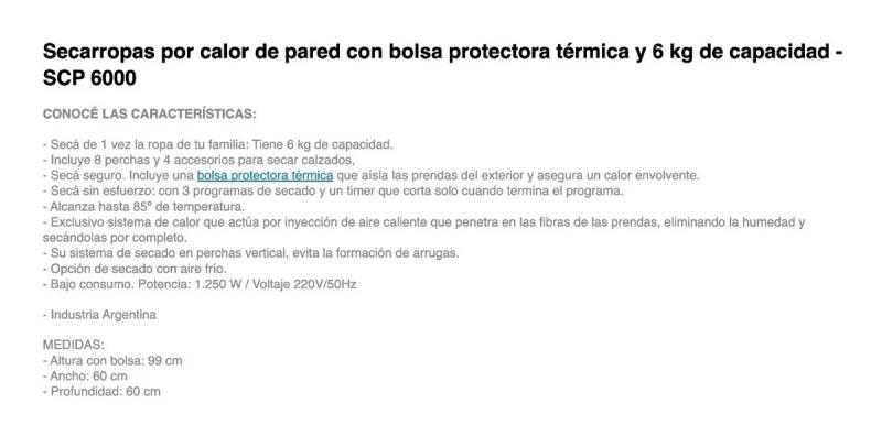 Secarropas Por Aire Caliente Columbia Scp-6000 Eléctrico 6kg Color Blanco