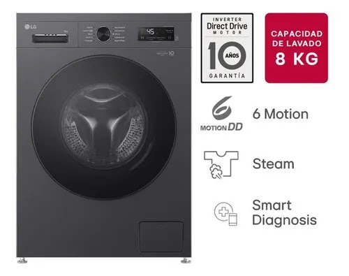 Lavarropas LG Wm80mvfs6 8kg 1200rpm Inverter Gris Oscuro