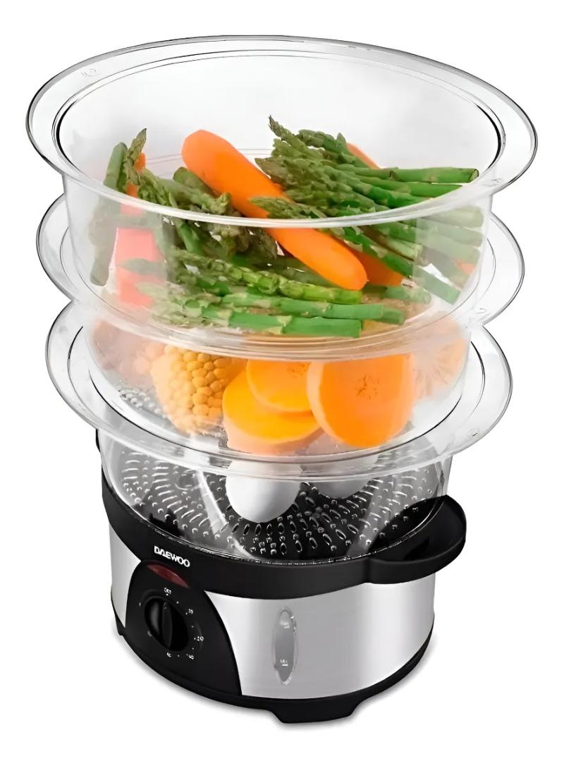 Vaporera Daewoo Fs7116 Con Tres Bandejas Y Timer Gris 