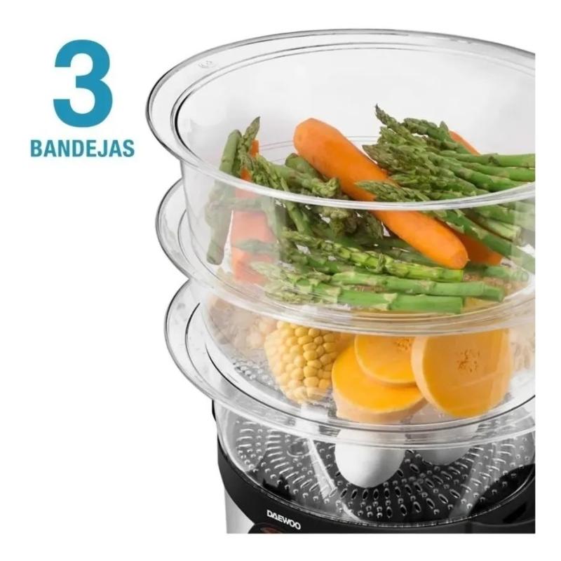 Vaporera Daewoo Fs7116 Con Tres Bandejas Y Timer Gris 