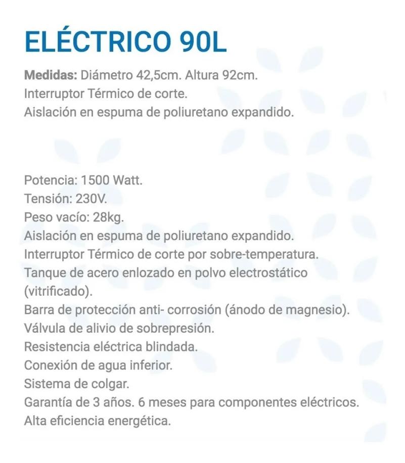 Termotanque Escorial 90 Litros Eléctrico Inferior Colgar Color Blanco