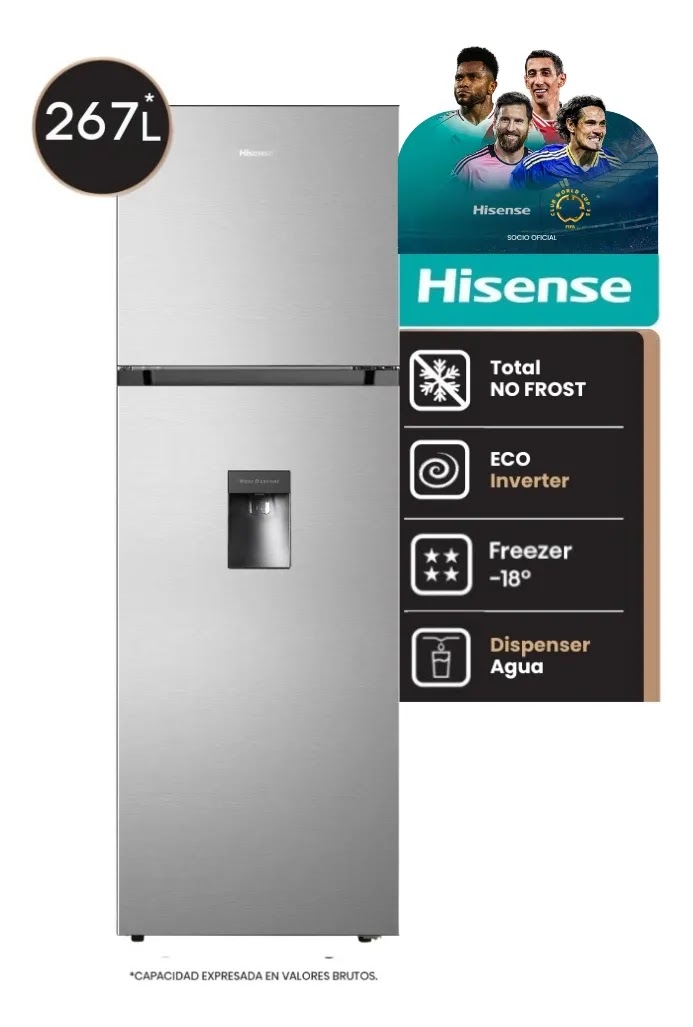 Heladera Inverter No Frost Hisense 267 Lt Dispenser Rt3n250