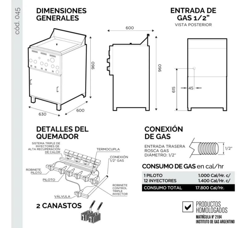 Freidora 33 Litros Sol Real Triple inyección Gas Natural