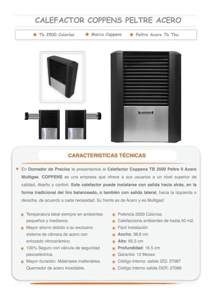 Calefactor Coppens Tb 2500 Calorias Peltre Ii Acero Multigas