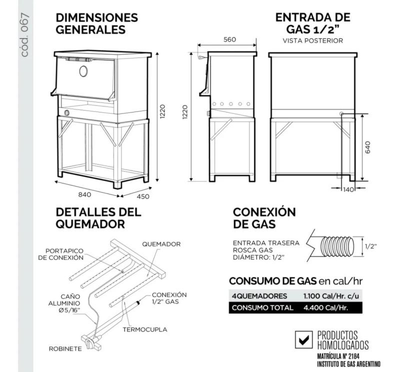 Horno Pizzero 6 Moldes El Gauchito 067 Sol Real Gas ENVASADO