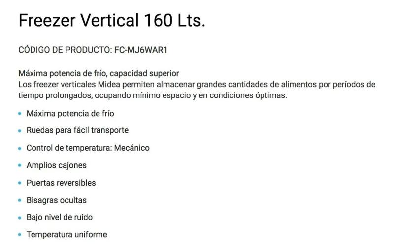 Freezer Vertical Midea 160 Litros 5 Cajones Clase A+