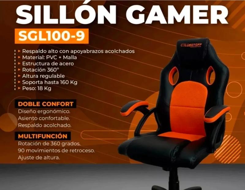 Silla De Escritorio Lüsqtoff Sgl100-9 Gamer Ergonómica Negra Y Naranja Con Tapizado De Cuero Sintético