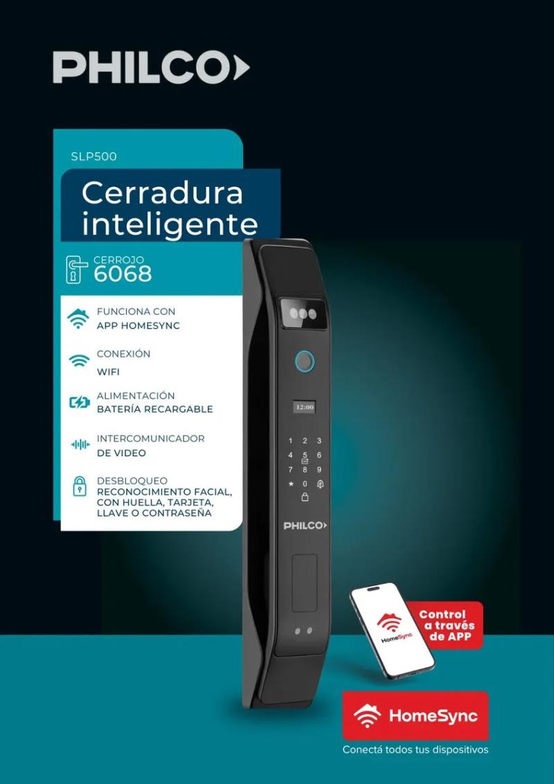 Cerradura Inteligente Philco SLP500 Wifi Reconocimiento Facial Tarjeta Llave