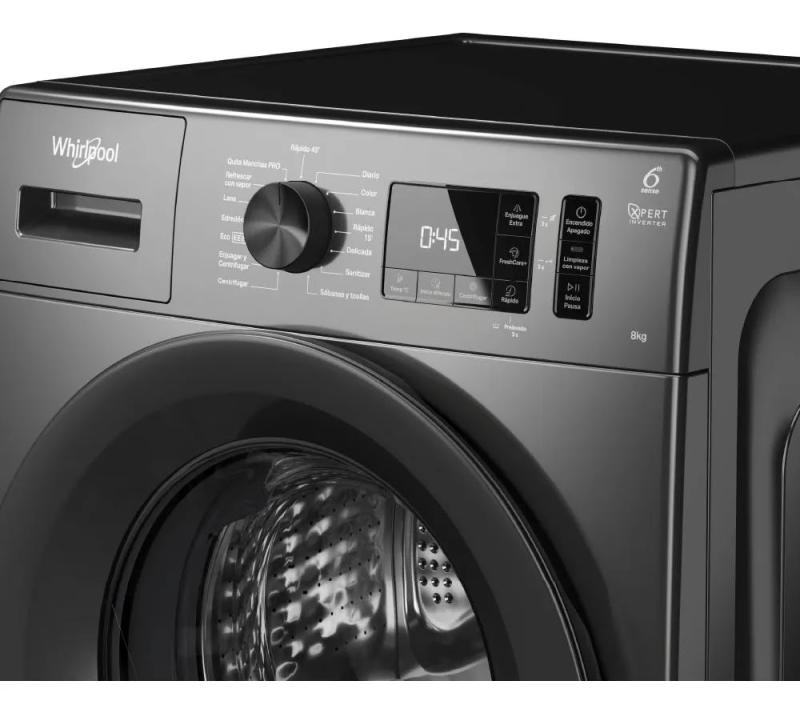 Lavarropas Inverter Carga Frontal Whirlpool 8 Kilos Wnq80as Color Gris