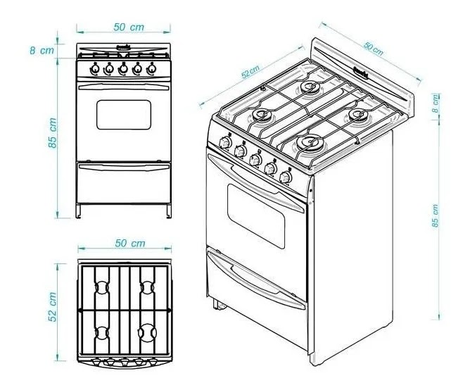 Cocina Escorial Palace Cristal 50 cm Gas Natural NEGRA Luz Encendido
