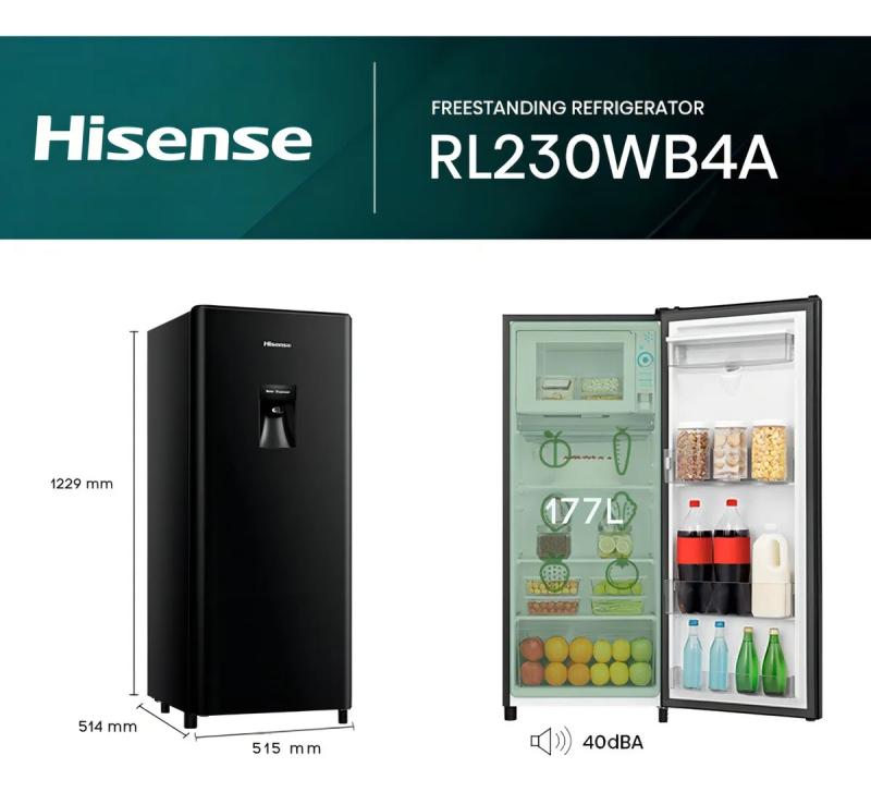 Heladera Hisense Single Door 177 L Dispenser De Agua Rl230wb Negro