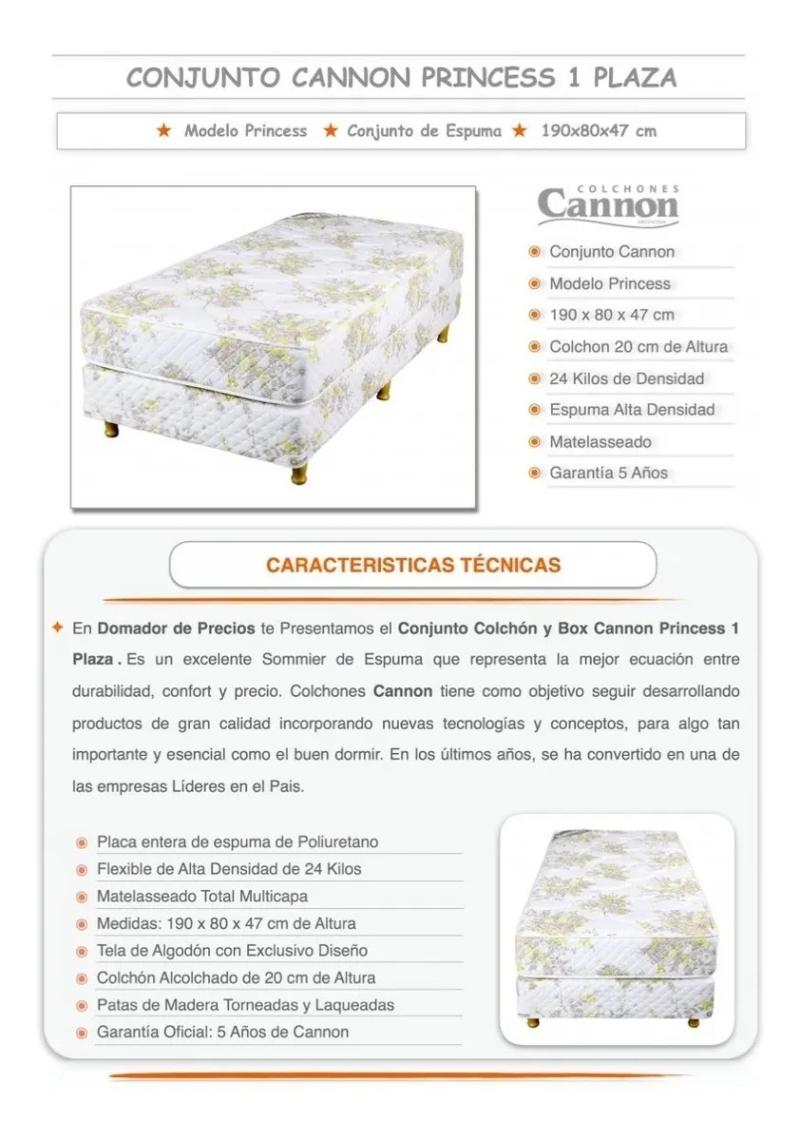 Colchon Y Sommier Cannon Princess 1 Plaza Colchon De 20cm