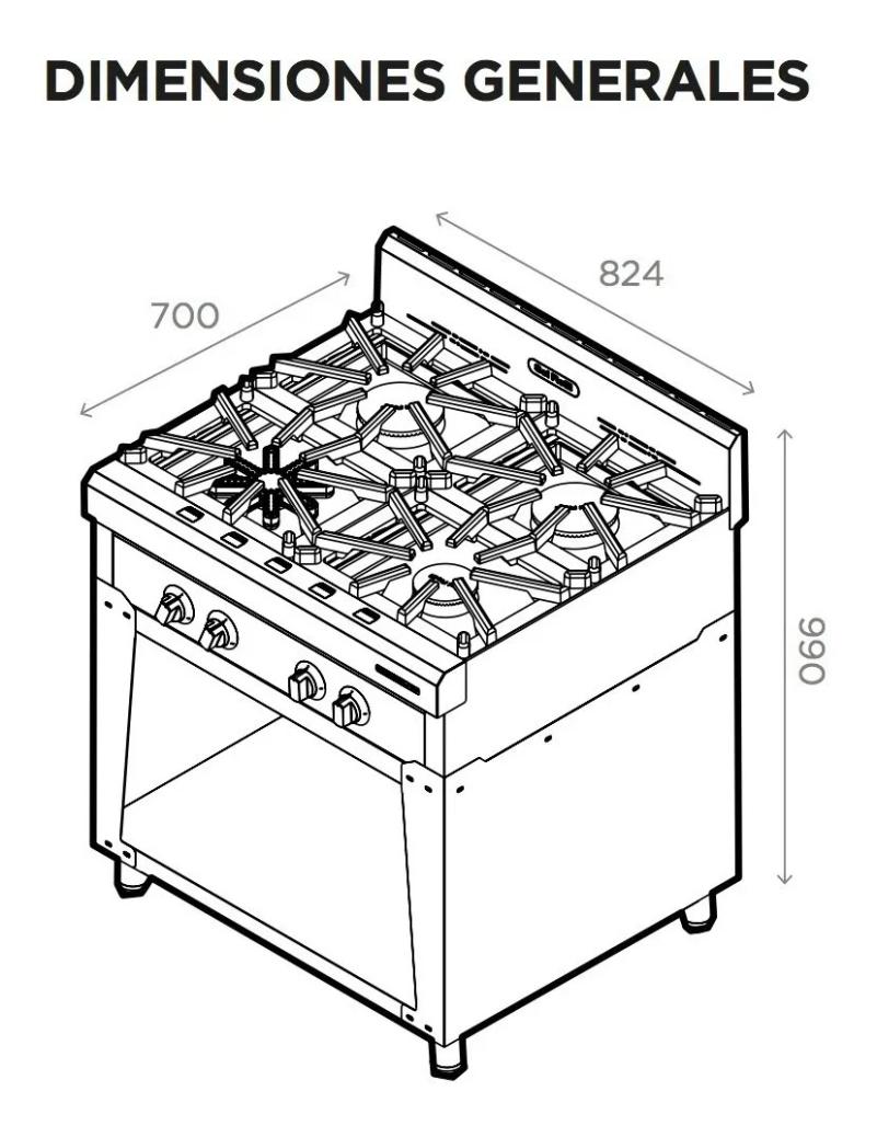 Anafe Industrial 731 Sol Real 4 Hornallas Acero Rejilla de Fundicion