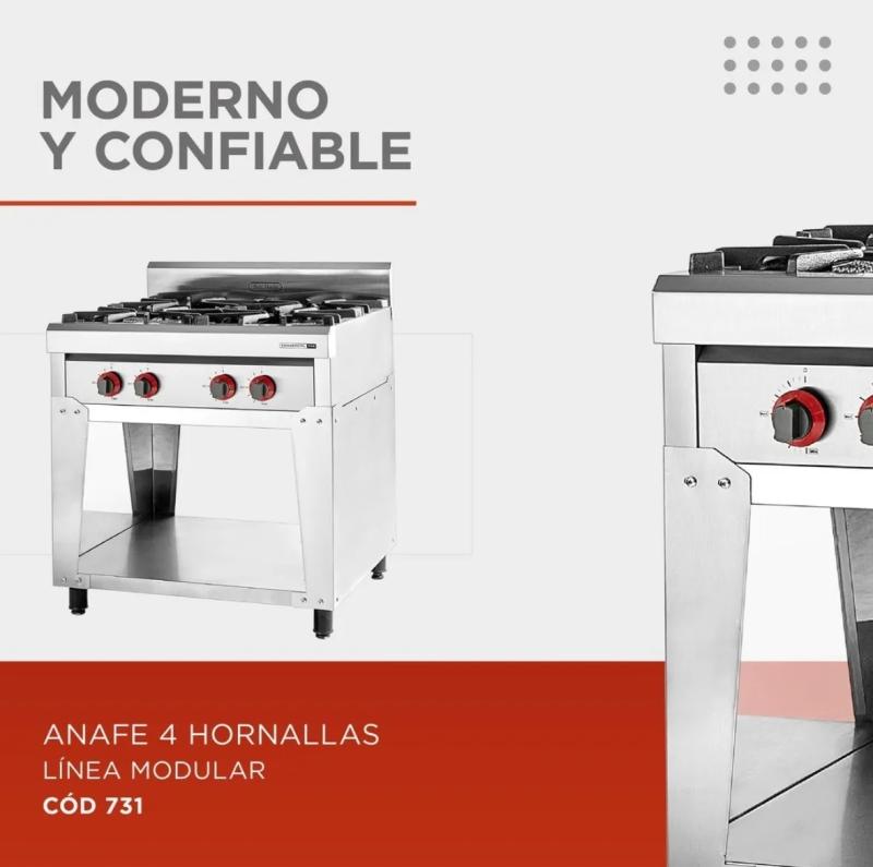 Anafe Industrial 731 Sol Real 4 Hornallas Acero Rejilla de Fundicion