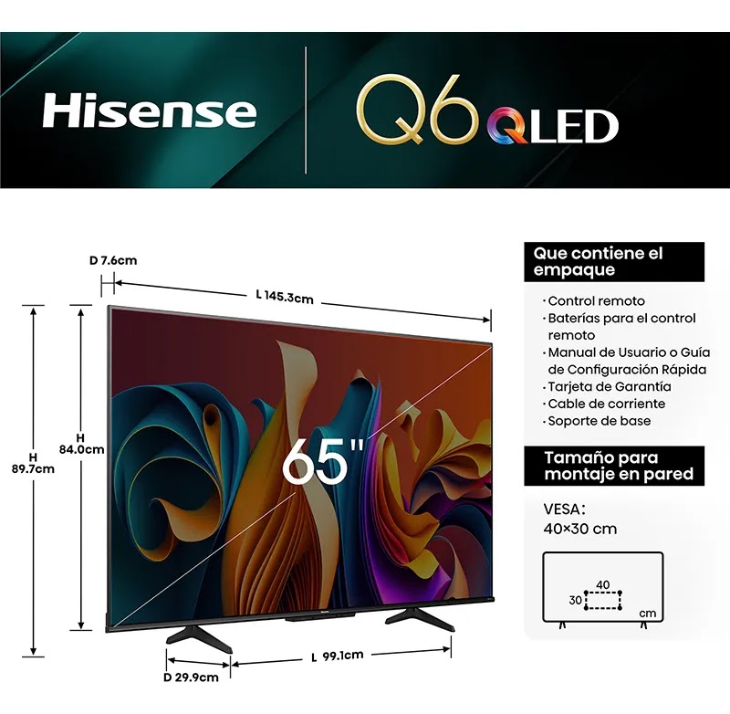 Smart Tv Qled Hisense 65q6n Pantalla 65  Pulgadas Google Tv