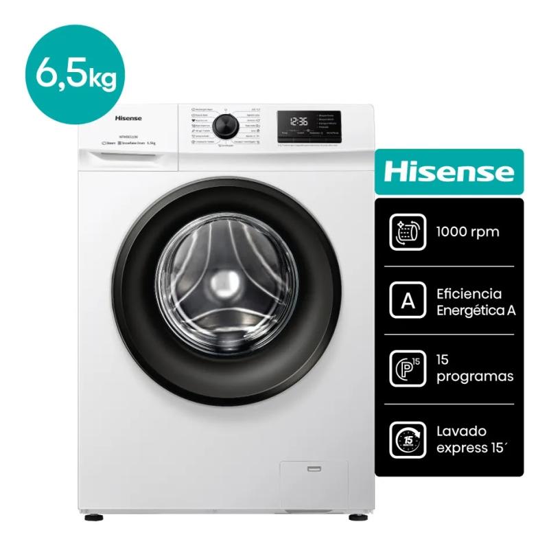 Lavarropas Hisense Wfmb6510wu Automático Carga Frontal 6.5kg 15 Programas