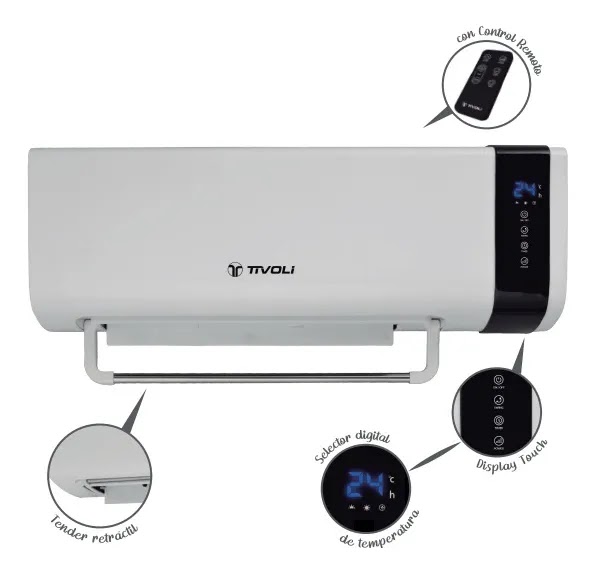 Caloventor Eléctrico Pared Tender Control Tivoli 2000w Color Blanco