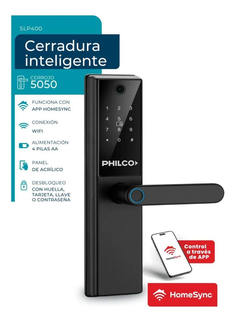 Cerradura Inteligente Philco SLP400 Wifi Huella Tarjeta Llave Contraseña