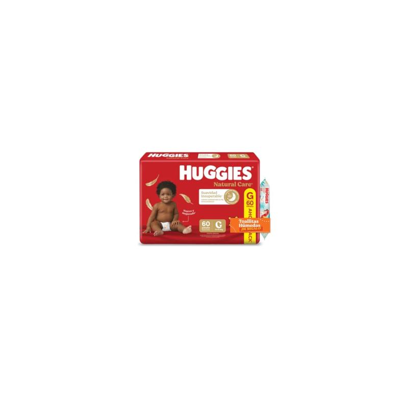 PAÑALES HUGGIES NATURAL CARE GX60 + TOALLITAS HUMEDAS HUGGIES SIRENITA X48U