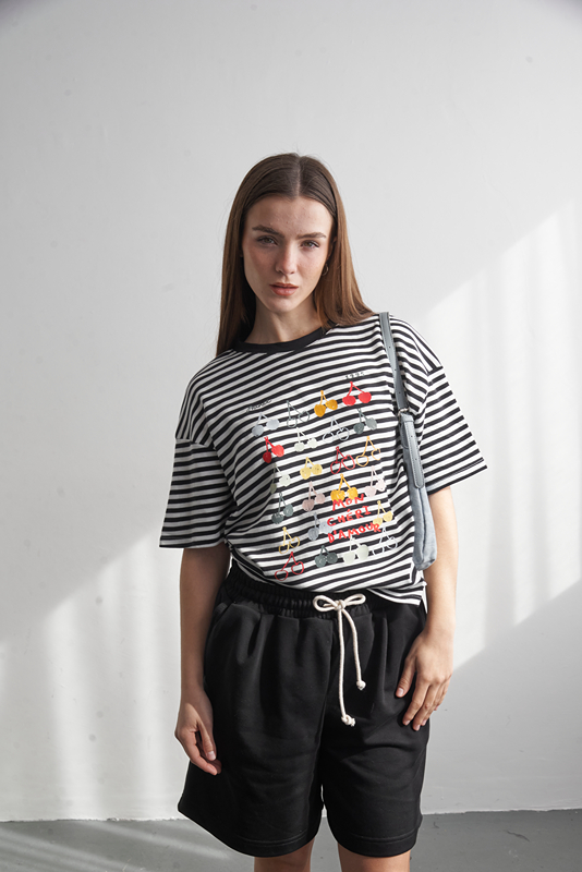 Remera Crop Rayado Cherries