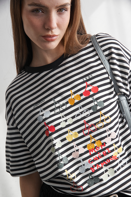 Remera Crop Rayado Cherries