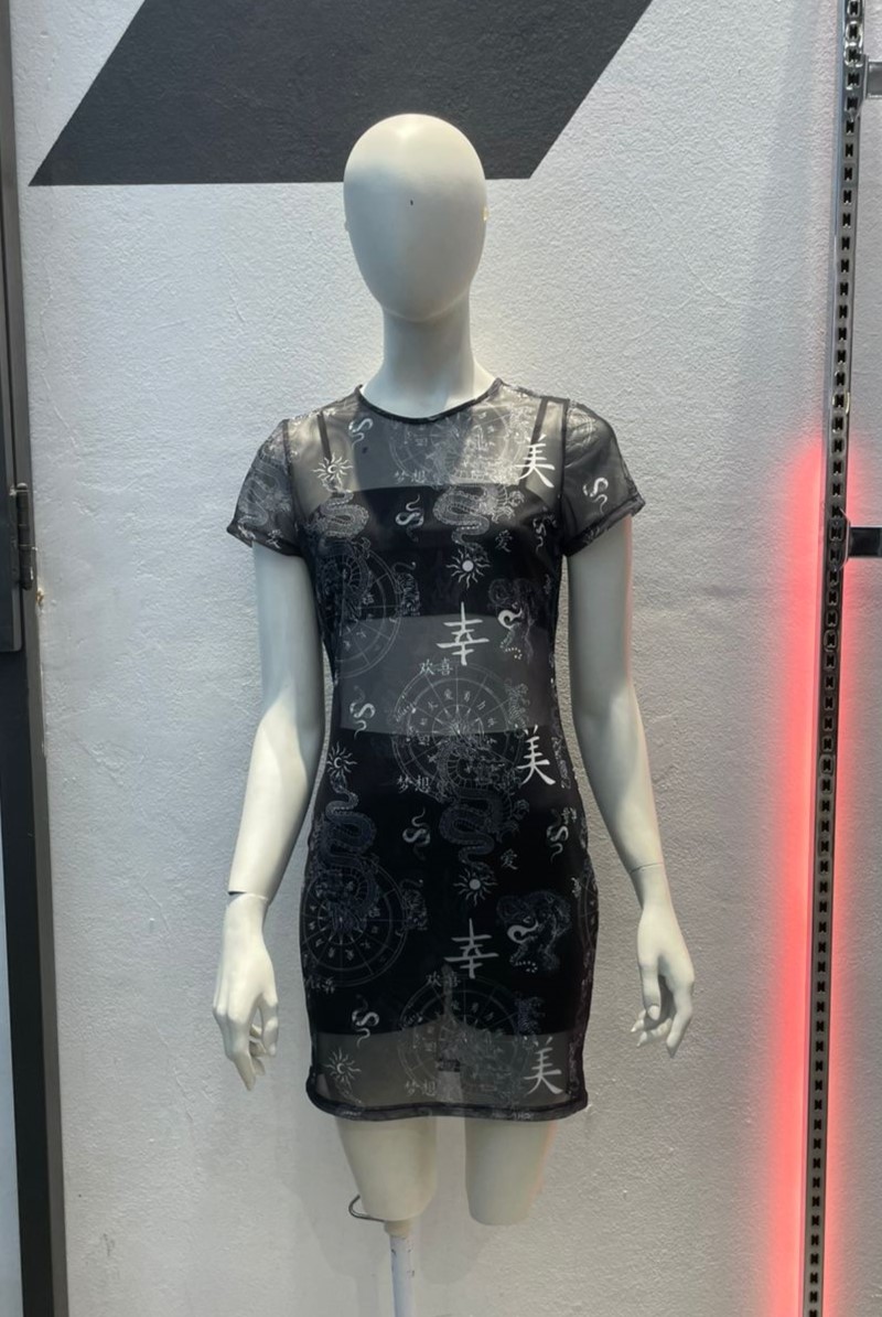 Vestido manga corta tul zodiaco