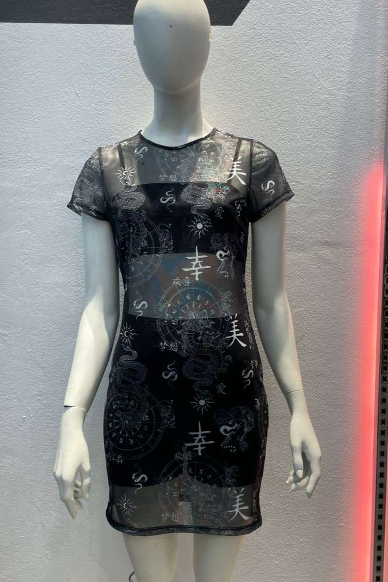 Vestido manga corta tul zodiaco