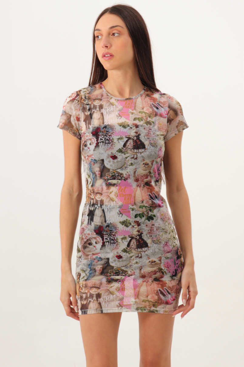 Vestido manga corta tul gato