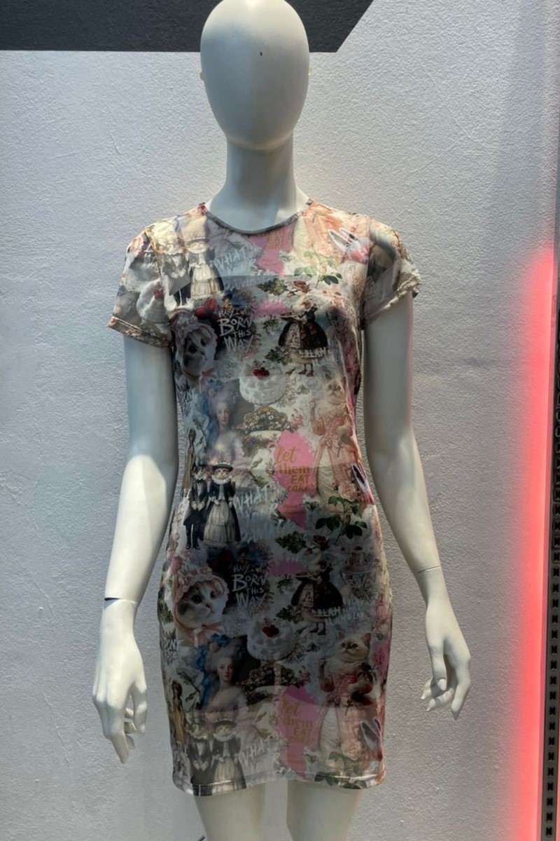 Vestido manga corta tul gato