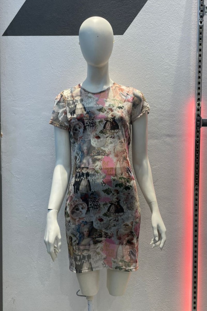 Vestido manga corta tul gato