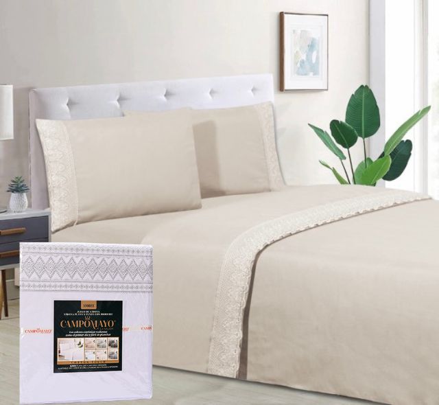 JUEGO DE SABANAS CON BRODERIE COTTON TOUCH 1000H CAMPOMAYO