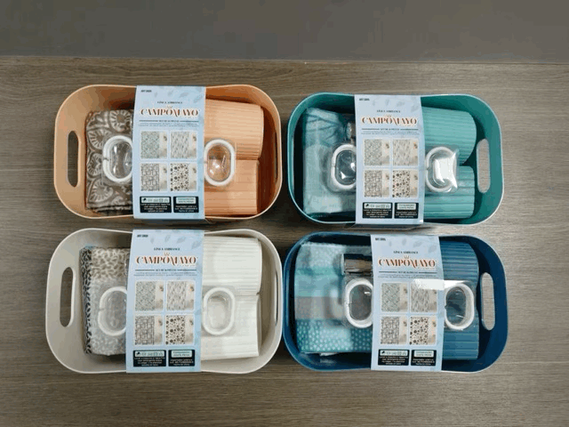 Set de Baño - Cortina Ganchos con Jabonera y Porta Cepillos- Campomayo